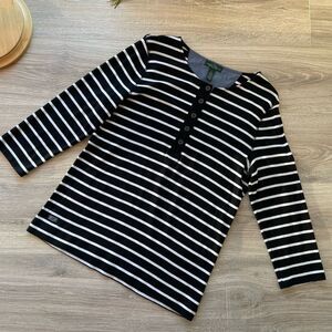 Lauren Ralph Lauren Black White Striped Long Sleeve Henley Womens Blouse Top L